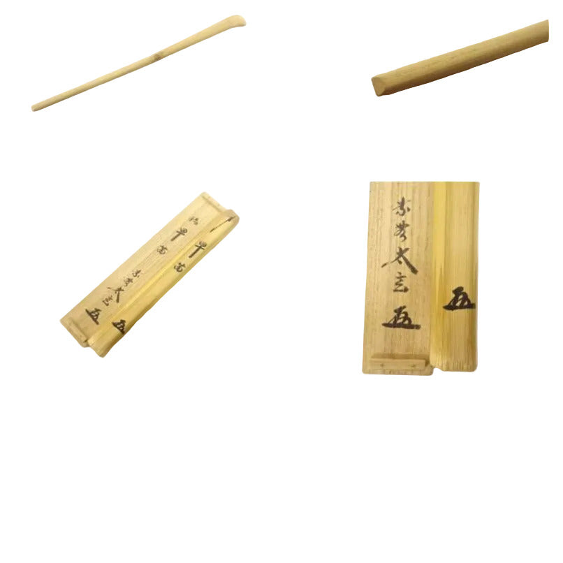 Collage of wooden tools with engraved text on a white background
