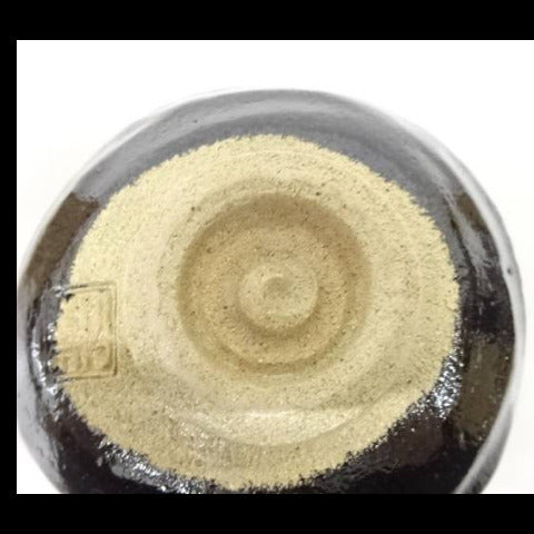 Round beige object with concentric circles on a clear background