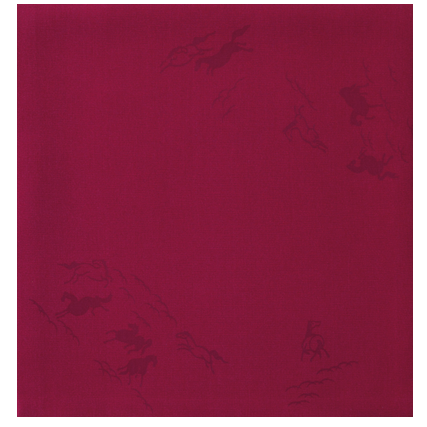 Burgundy Yuzen Silk Fukusa featuring the Year of the Horse (2026), handcrafted by Kitamura Tokusai.