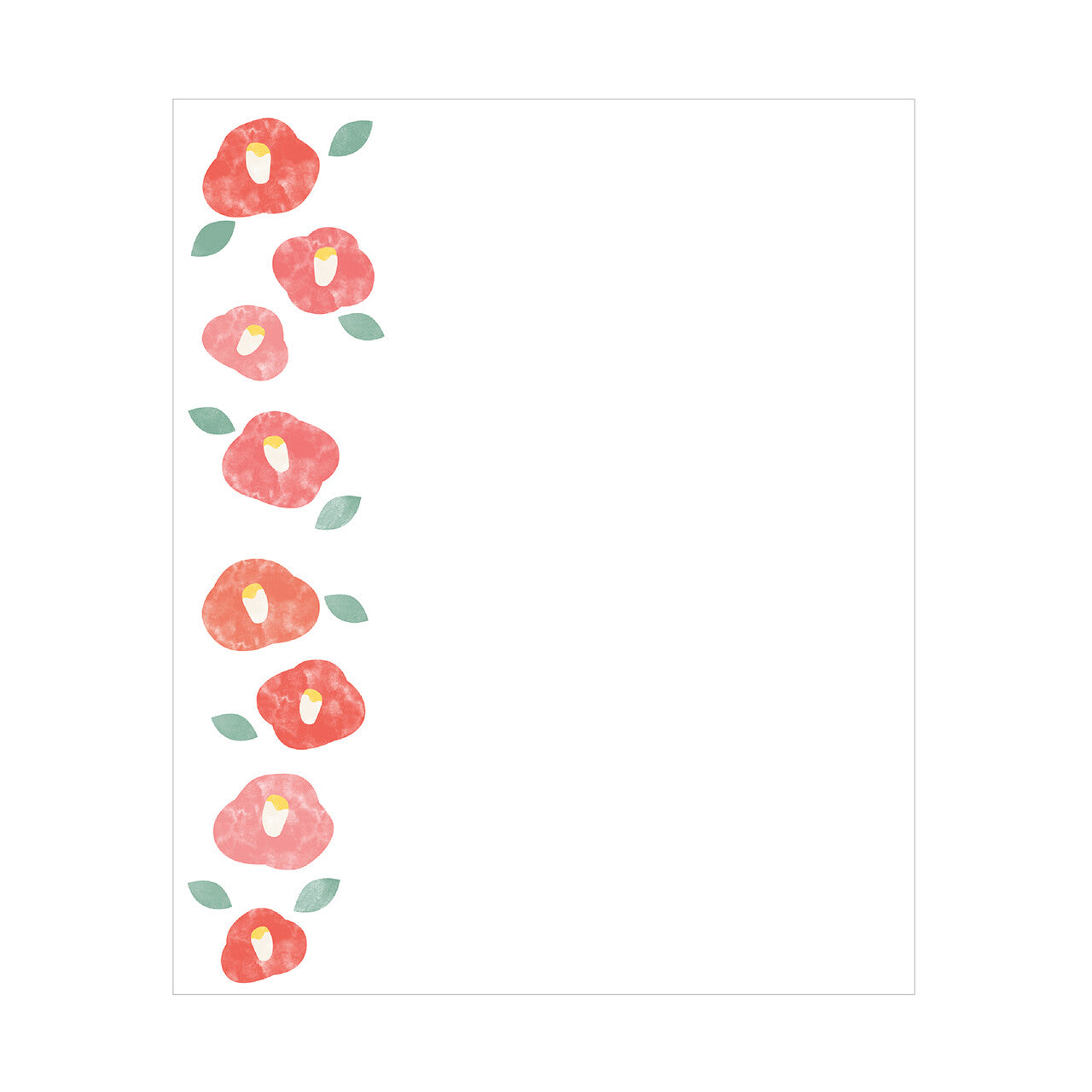 Pattern of red flowers with green leaves on a white background