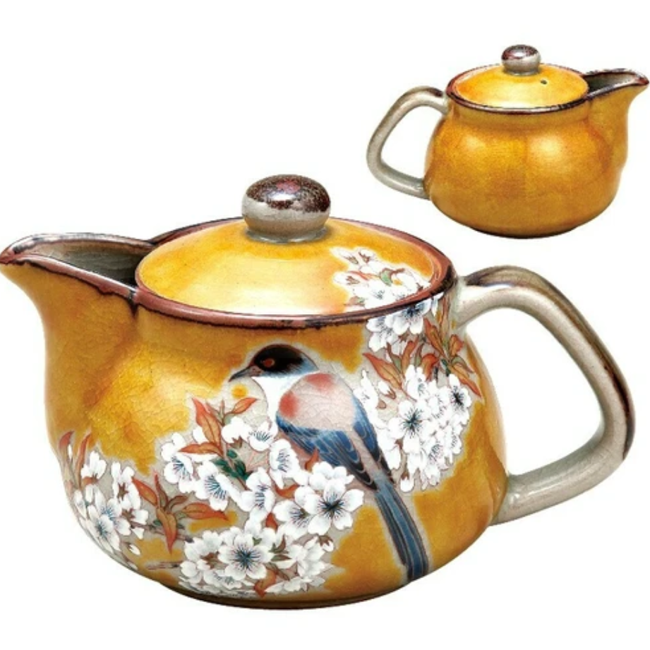 Kunita ware yellow bird and sakura teapot