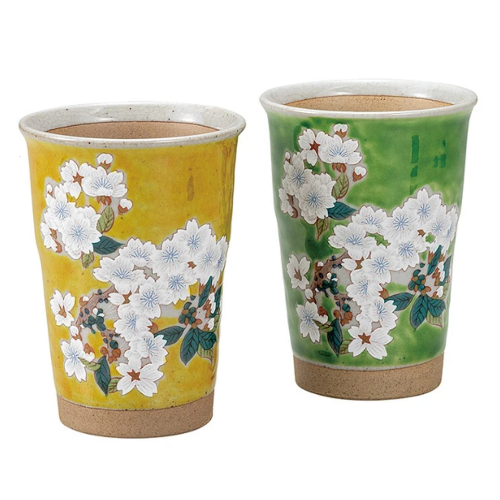 yellow and green sakura tea cup