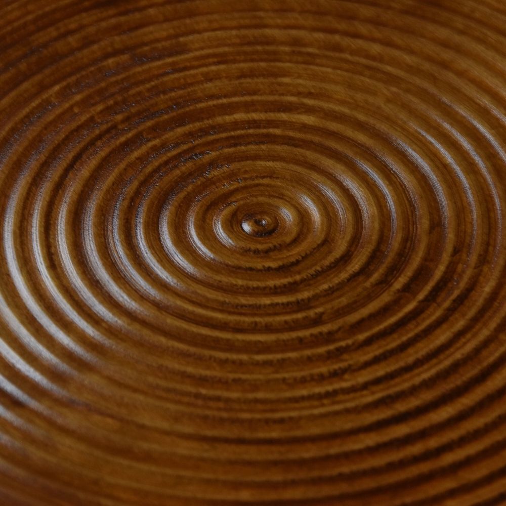 Close-up of a wooden surface with concentric circular patterns