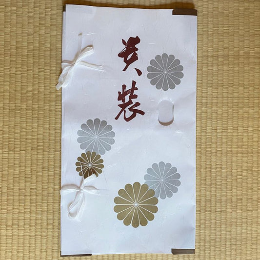 The exterior packaging of Nara Tea Co.'s Tatoushi l kimono Storage Paper with Strings, a set of 10 sheets.
