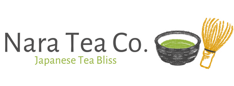 Logo of Nara Tea Co. with a bowl of green tea and a whisk on a white background