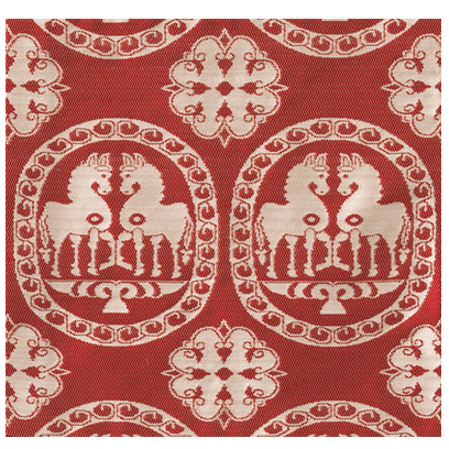 Red fabric with white horse pattern