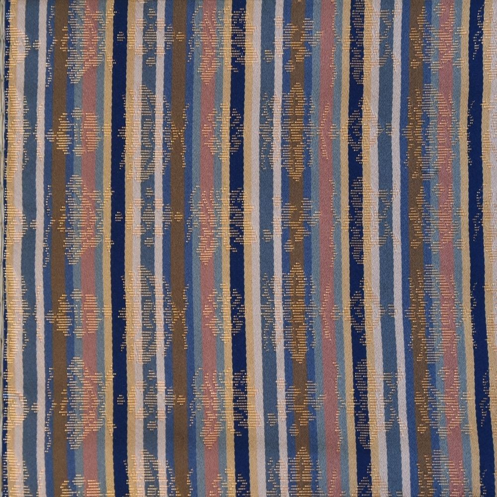 Striped fabric with blue, brown, and beige pattern