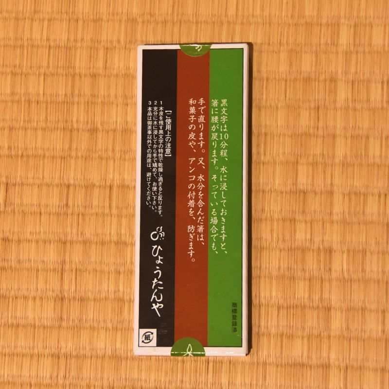 Rectangular product packaging with text on a wooden surface