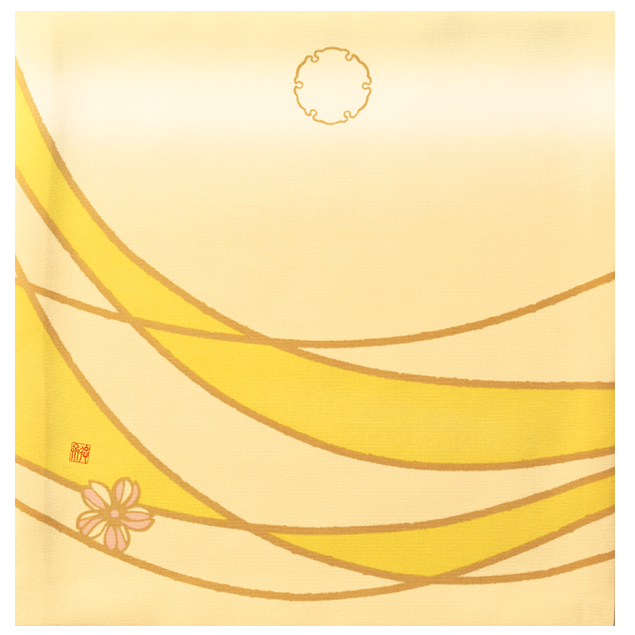 Yellow Yuzen Silk Fukusa "Mei" handcrafted by Kitamura Tokusai in Kyoto for Japanese tea ceremony.
