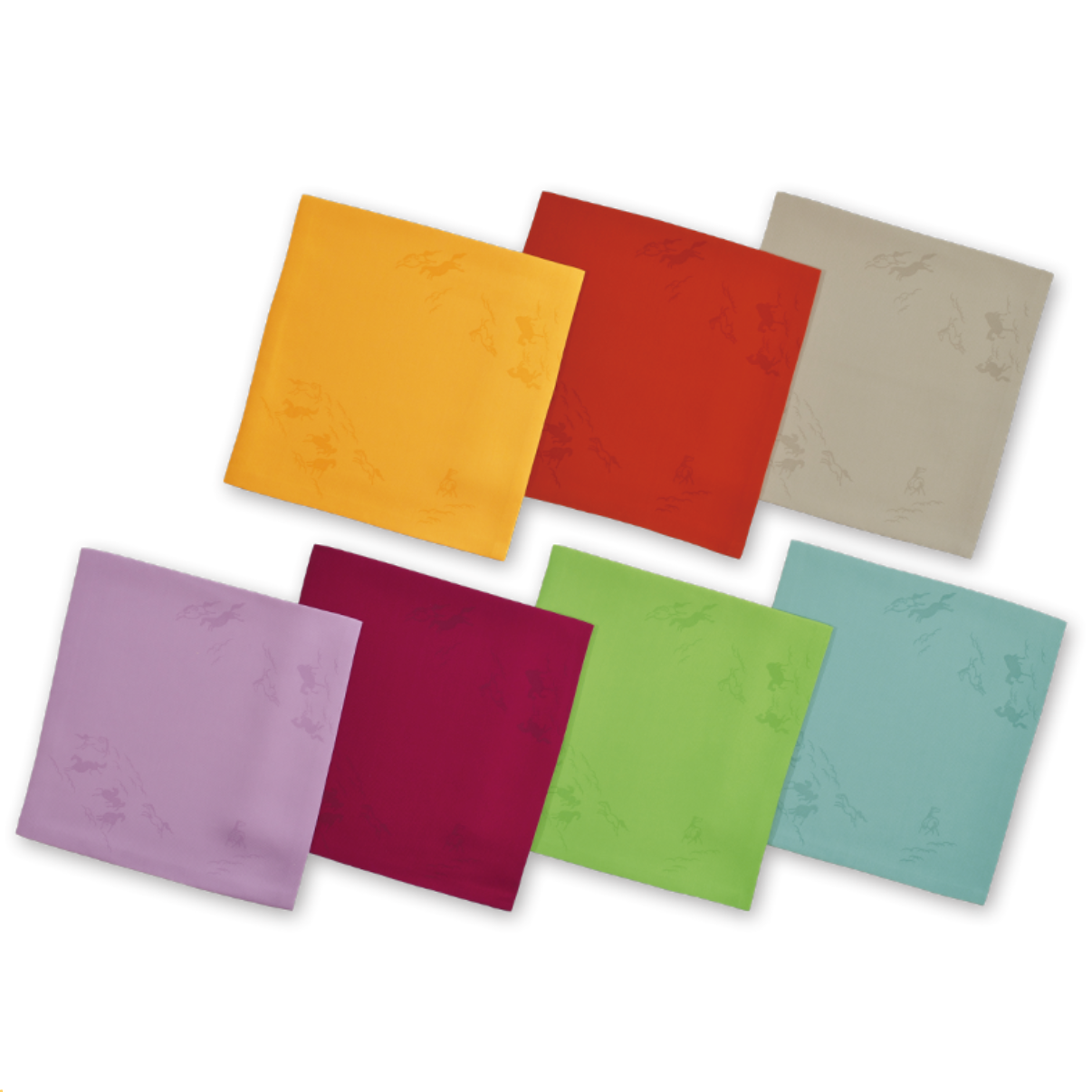 Set of colorful fabric swatches arranged in a circular pattern.