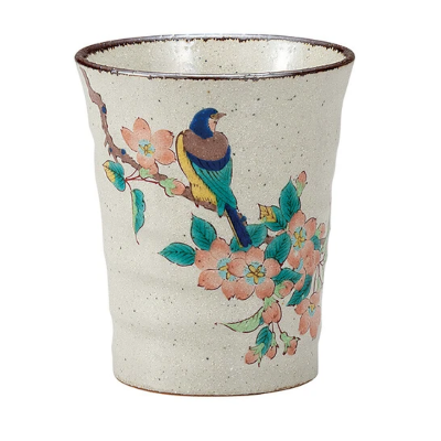 blue bird sakura teacup kutani ware