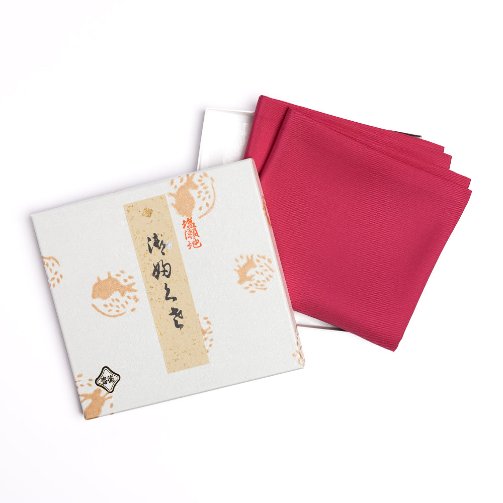 Raspberry crimson red silk fukusa for Japanese Tea Ceremony with traditional gift box