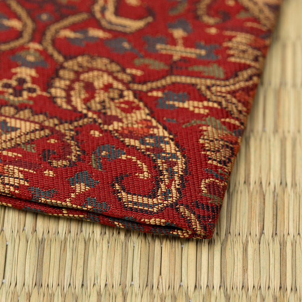Close-up of the Nishijin silk weave and Persian-inspired paisley pattern on Perusha (Persia) Nishiki Kobukusa.