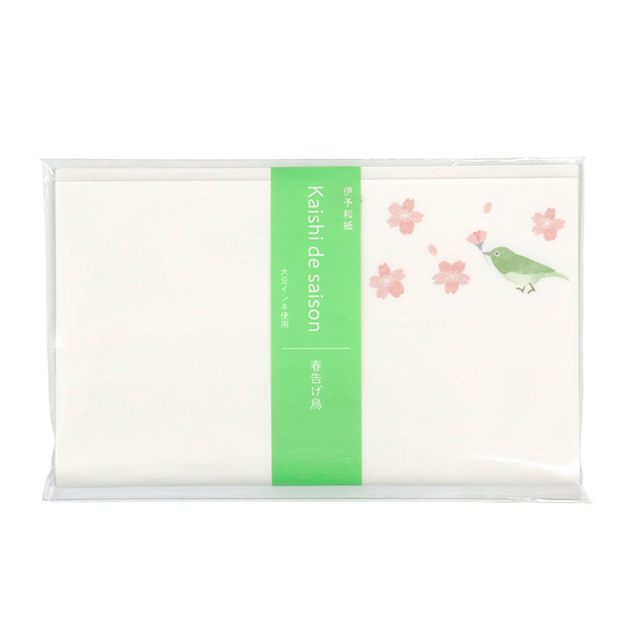 Packaged product with a green label and floral design on a white background