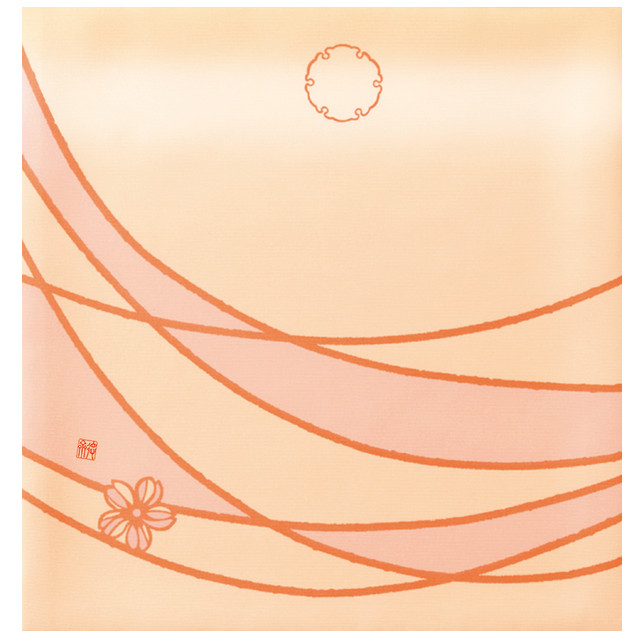 Orange Peach Yuzen Silk Fukusa "Mei" handmade in Kyoto by Kitamura Tokusai from pure silk.