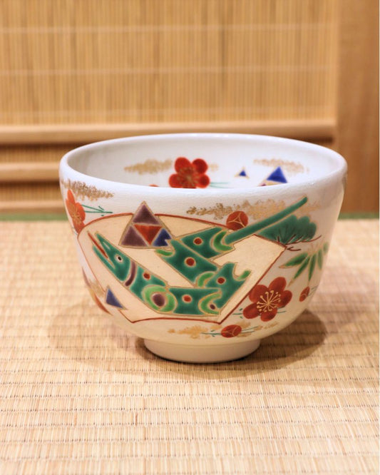 Snake-Plum Kyo Ware Matcha Tea Bowl