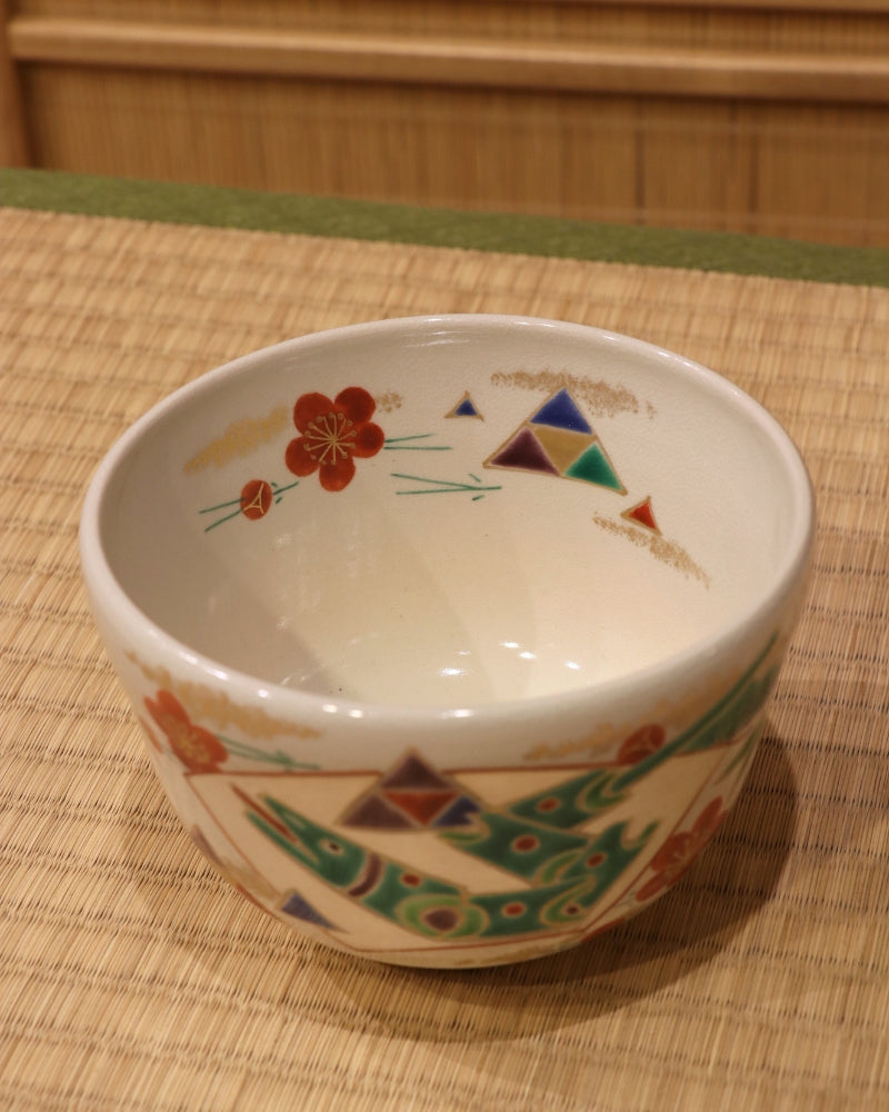 Snake-Plum Kyo Ware Matcha Tea Bowl