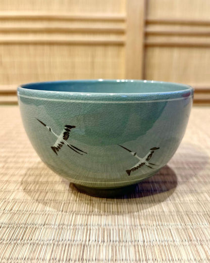 Celadon Tea Bowl with Cranes