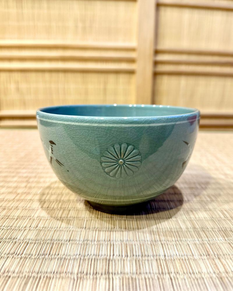 Celadon Tea Bowl with Cranes