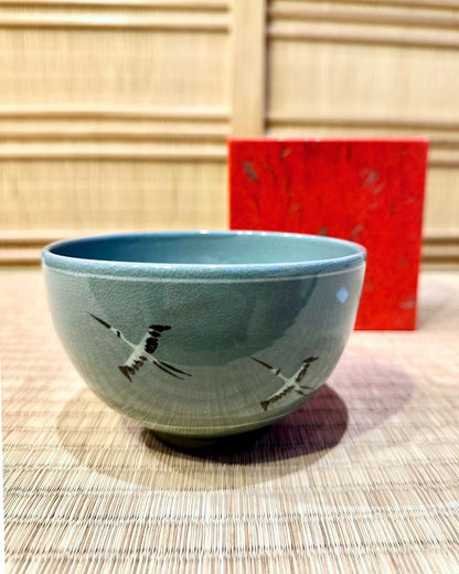 Celadon Tea Bowl with Cranes