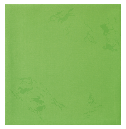 Green textured paper with embossed designs of people and animals.