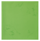 Green textured paper with embossed designs of people and animals.