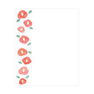 Pattern of red flowers with green leaves on a white background
