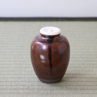 Overhead view of a Japanese Seto glazed tea caddy
