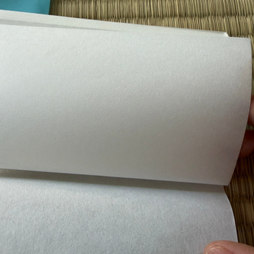 Roll of white paper held by a hand on a textured surface