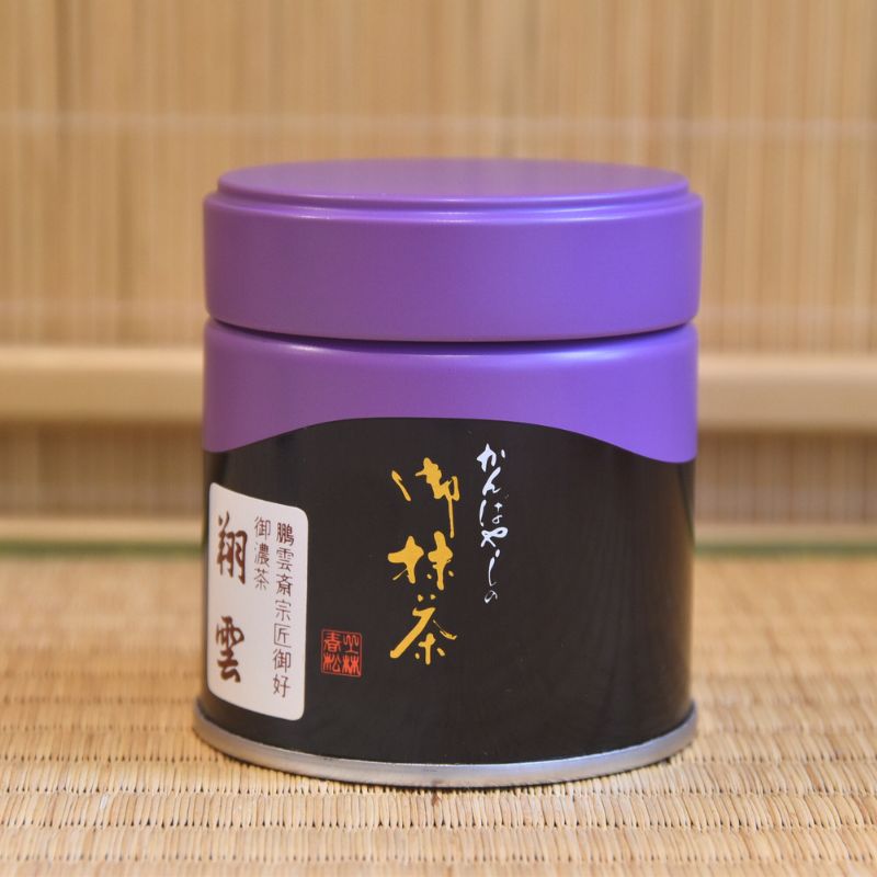A can of Shoun  Ceremonial Grade Matcha by Kanbayashi_Shunsho with Japanese characters displayed on the label.