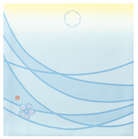 Abstract design with blue lines and floral elements on a light blue background