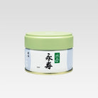 A can of EIJU Ceremonial Grade Matcha by Marukyu Koyamaen with Japanese characters displayed on the label.