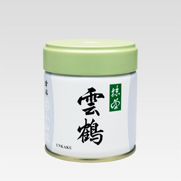 A can of UNKAKU Ceremonial Grade Matcha by Marukyu Koyamaen with Japanese characters displayed on the label.