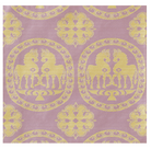 Patterned fabric with yellow designs on a purple background