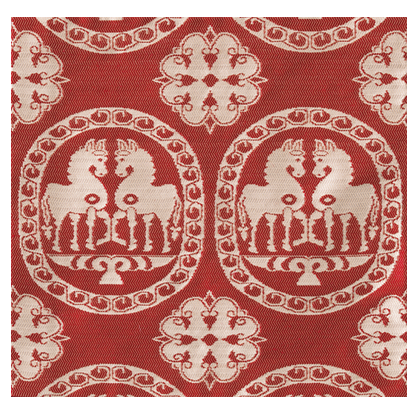 Red fabric with white horse pattern