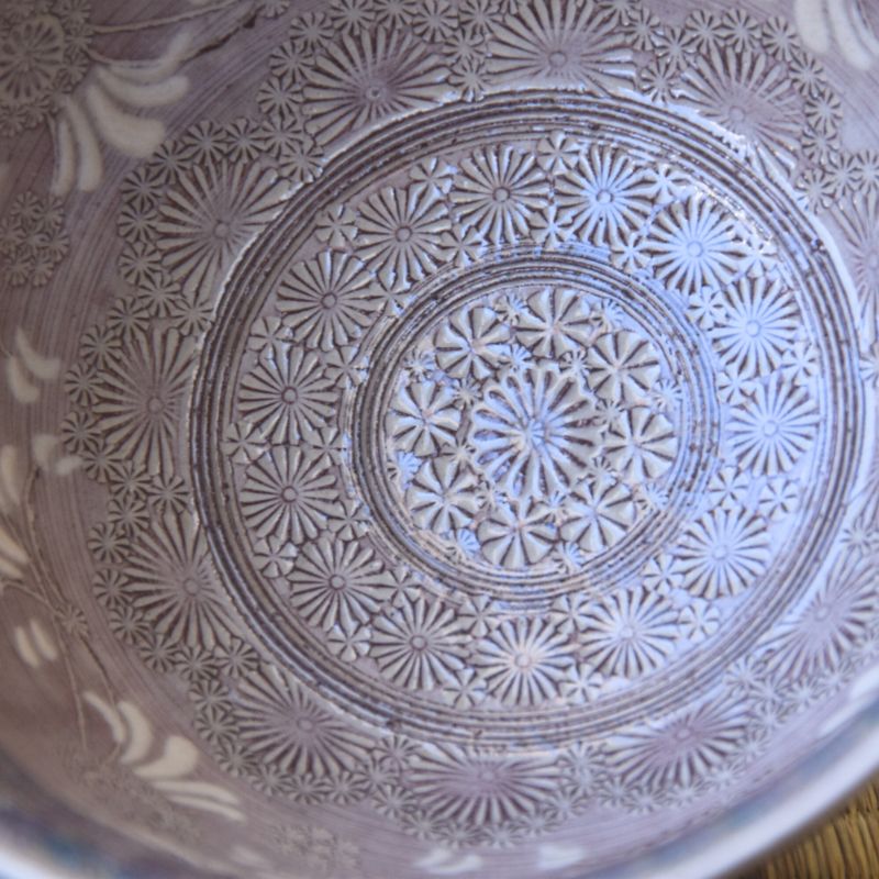 Close-up of a ceramic plate with intricate floral patterns