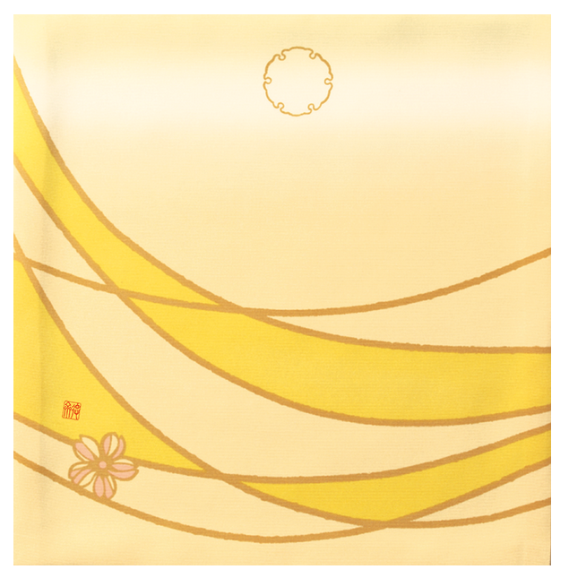 Decorative yellow and beige card with floral design and circular elements