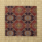 Full view of the kobukusa featuring repeating horse medallions, seven-treasure motifs, and geometric clouds.