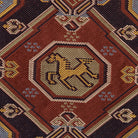 Close-up of a stylized horse inside an octagonal medallion on the Nishijin silk kobukusa.
