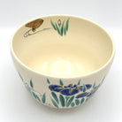 Top interior view of the Ayame matcha bowl showing Japanese iris decoration continuing around the inner rim