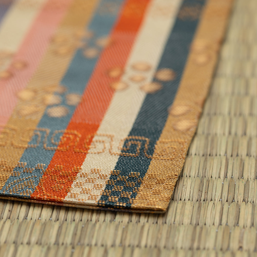 Close-up of Iyo Sudare Kobukusa showing traditional Kyoto Nishijin-ori silk weave for Chado