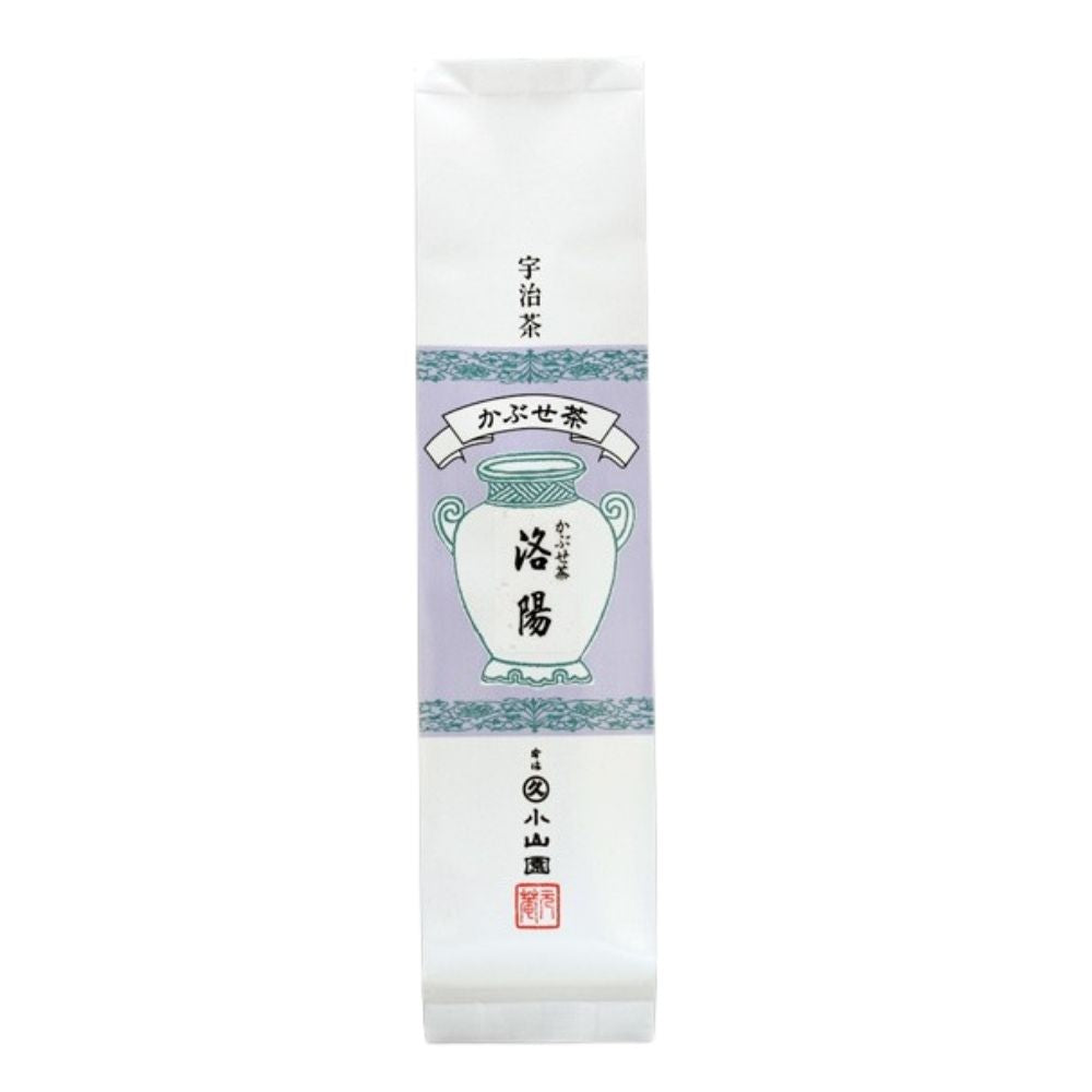 Tea package with Japanese text and a traditional design on a white background