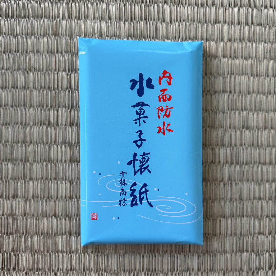 Blue package with text on a textured gray background