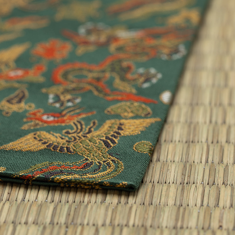 Japanese Nishijin Silk Kobukusa Tea Cloth| Moegi Jiryu Ho-kaku mon