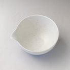 Top interior view of the Ocean Blue Mino Ware katakuchi matcha latte bowl showing the white speckled glaze and pouring spout