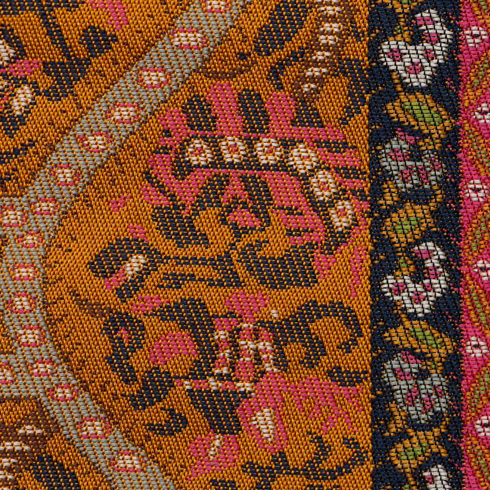 Detailed view of the Persian-inspired woven motif and vibrant silk colors of Perusha (Persia) Kobukusa.