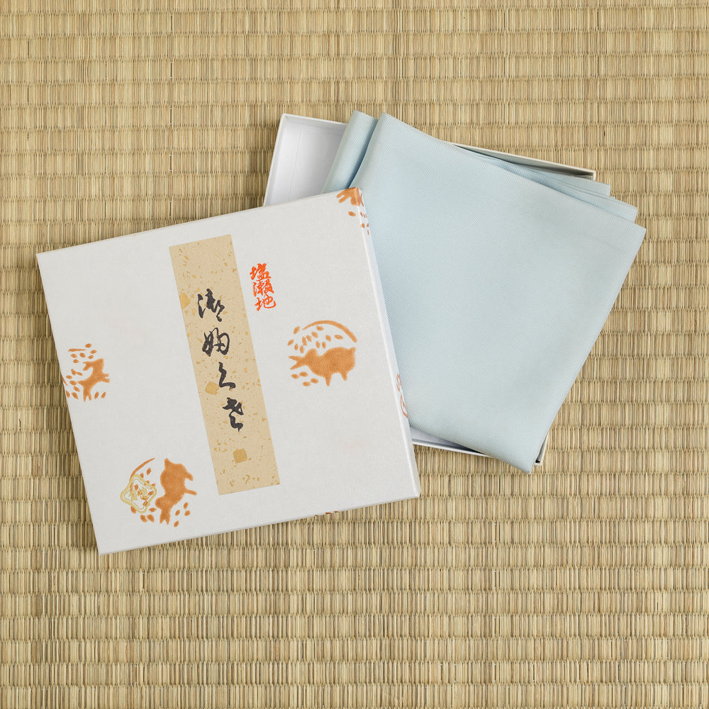 Handcrafted powder blue silk fukusa by Kitamura Tokusai for Chanoyu