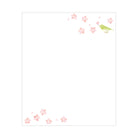 Illustration of a green bird among pink flowers on a white background