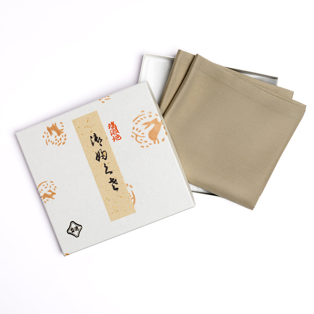 Sand beige silk fukusa for Japanese Tea Ceremony with traditional gift box