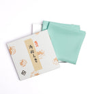 Shinbashi mint green silk fukusa for Japanese tea ceremony by Kitamura Tokusai with traditional gift box.
